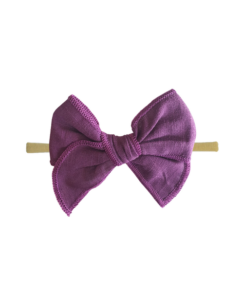 Newborn Linen Knit Bow Headband- Purple