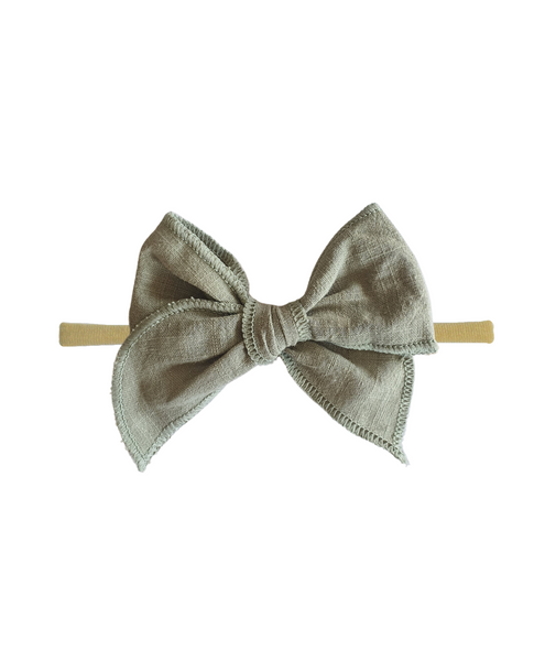 Newborn Linen Knit Bow Headband- Sage