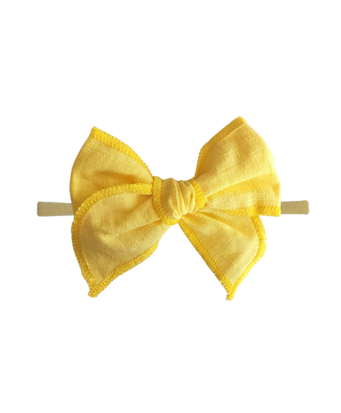 Newborn Linen Knit Bow Headband- Yellow