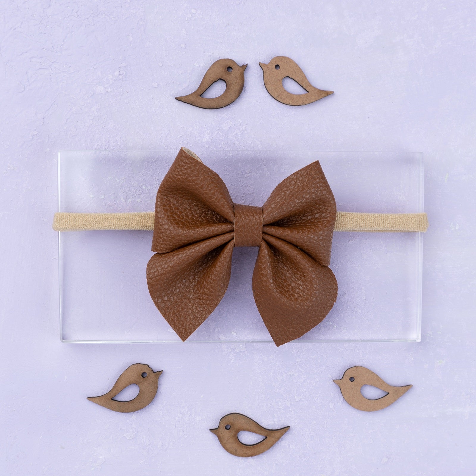 Faux Leather Sailor Bow Headband- Brown