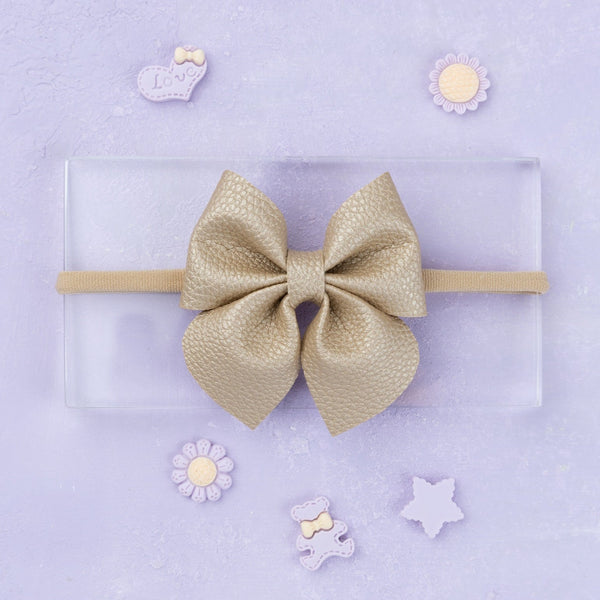 Faux Leather Sailor Bow Headband- Golden