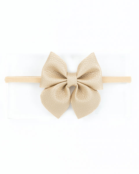 Faux Leather Sailor Bow Headband- Golden