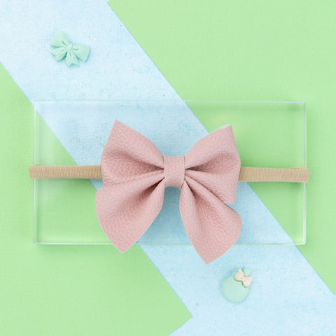 Faux Leather Sailor Bow Headband- Light Pink
