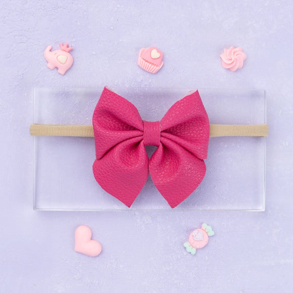 Faux Leather Sailor Bow Headband- Pink