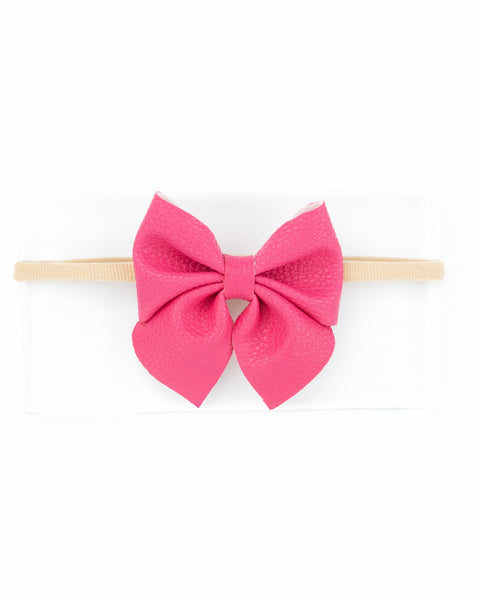 Faux Leather Sailor Bow Headband- Pink