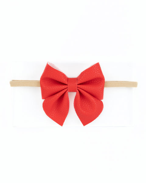Faux Leather Sailor Bow Headband- Red