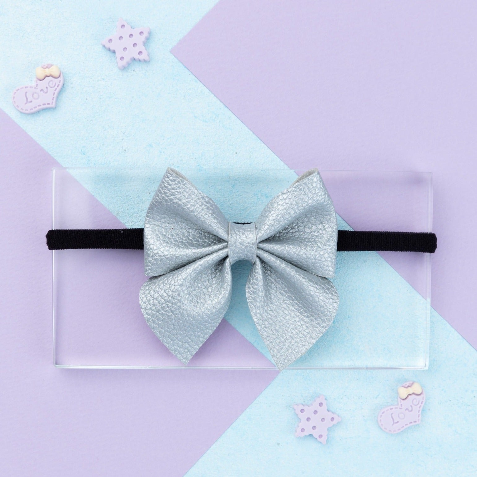 Faux Leather Sailor Bow Headband- Silver