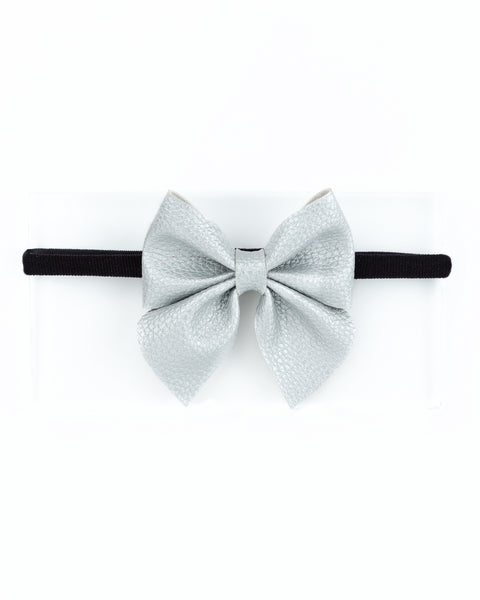 Faux Leather Sailor Bow Headband- Silver