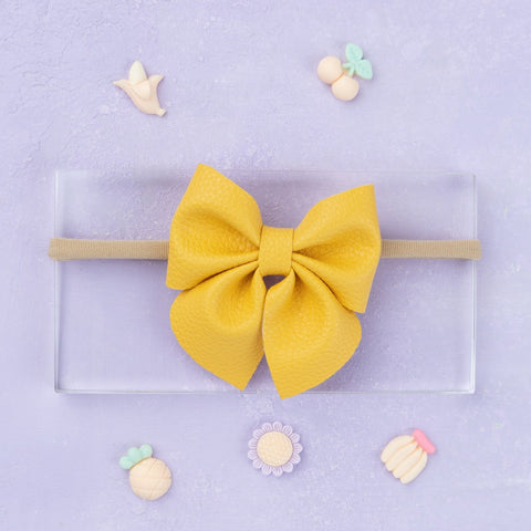 Faux Leather Sailor Bow Headband- Yellow