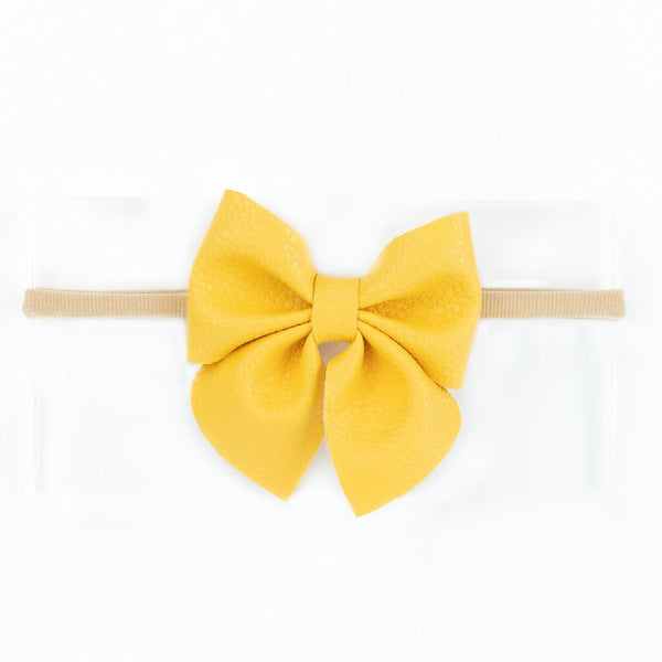 Faux Leather Sailor Bow Headband- Yellow