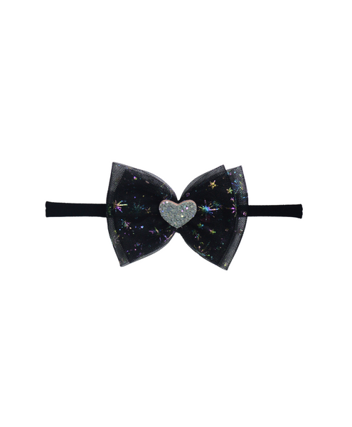 Double Bow Heart Applique Headband- Black