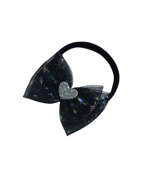 Double Bow Heart Applique Headband- Black