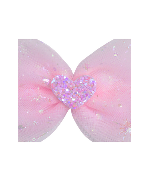 Double Bow Heart Applique Headband - Baby Pink