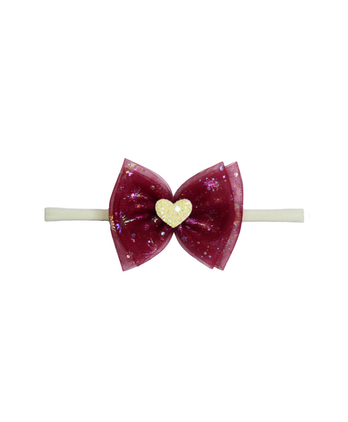 Double Bow Heart Applique Headband- Maroon