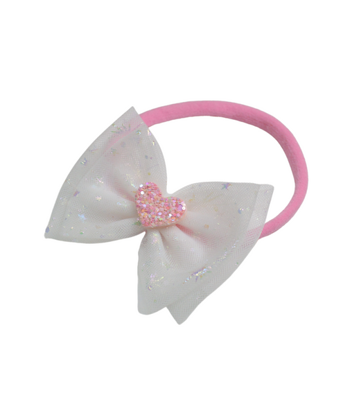 Double Bow Heart Applique Headband-  White