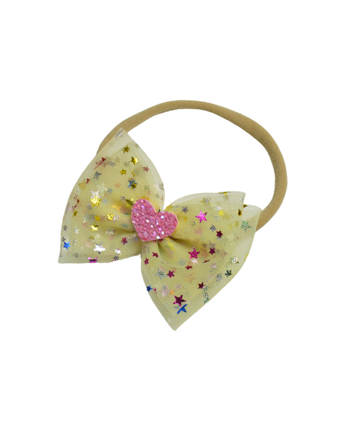 Double Bow Heart Applique Headband - Yellow
