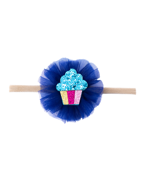 Glitter Cupcake on Pom Pom Headband - Dark Blue