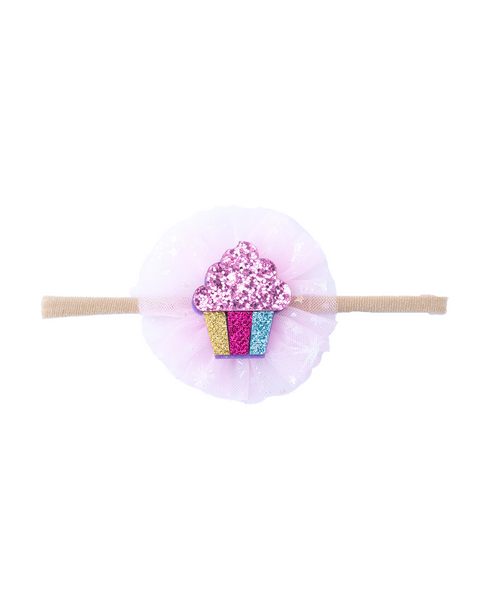 Glitter Cupcake on Pom Pom Headband - Light Pink