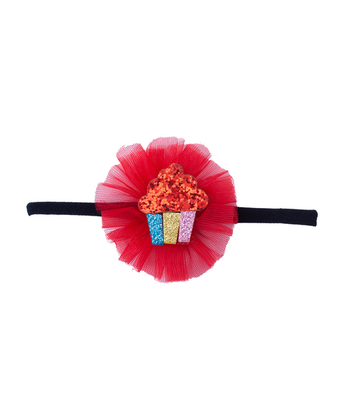 Glitter Cupcake on Pom Pom Headband - Red
