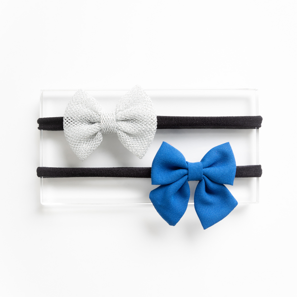 Petite Ethnic Bow Headband Set- Blue & Silver