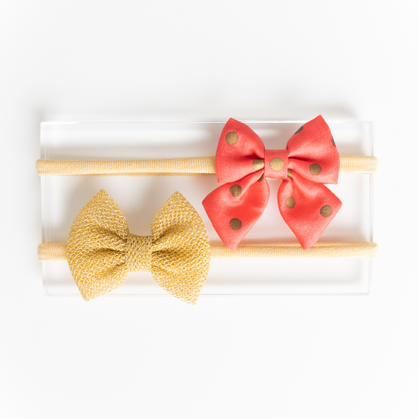 Petite Ethnic Bow Headband Set- Peach & Golden