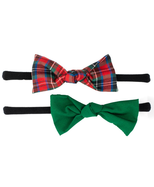 Checked Knot Bow Headband Set - Red & Green