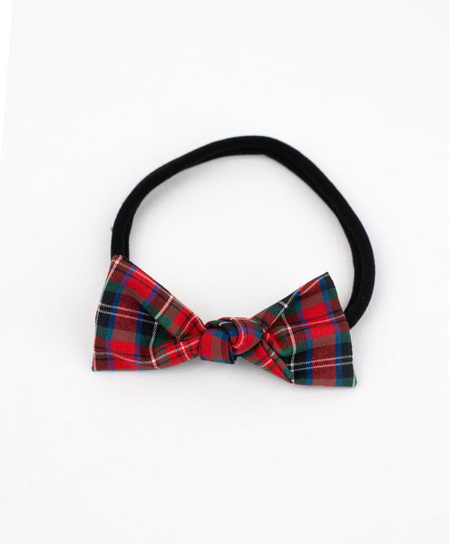 Checked Knot Bow Headband Set - Red & Green