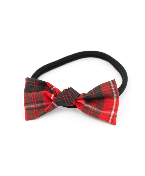 Checked Knot Bow Headband Set - Red & Black