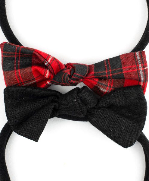 Checked Knot Bow Headband Set - Red & Black