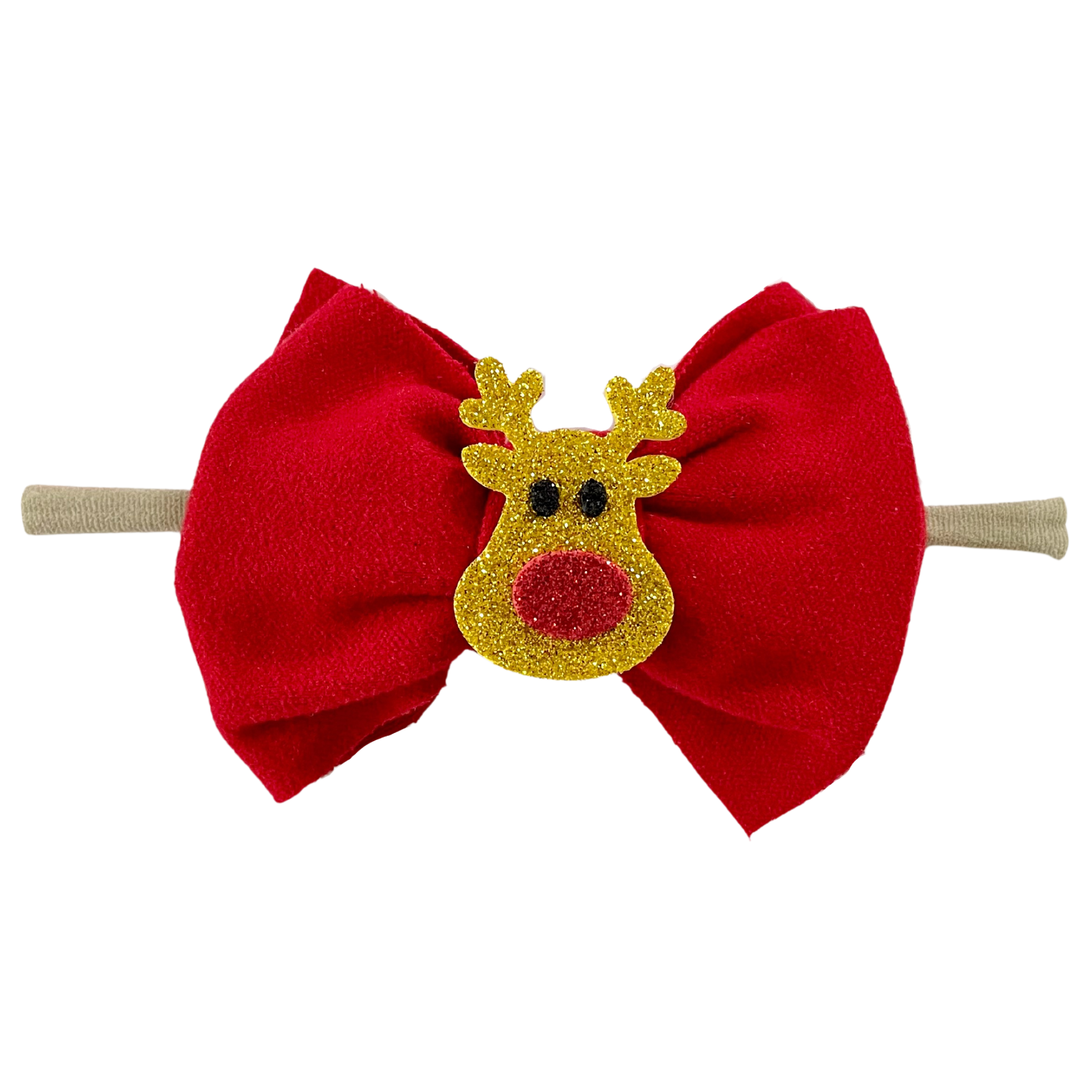 Reindeer Christmas Suede Bow Headband- Red
