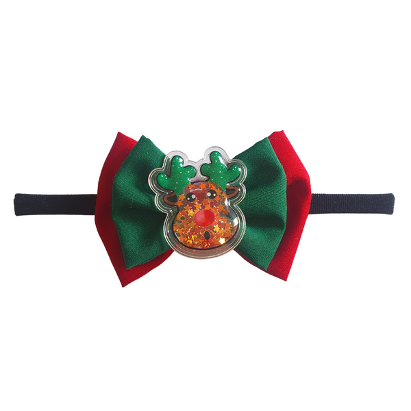 Christmas Applique Double Bow Newborn Headband- Red & Green
