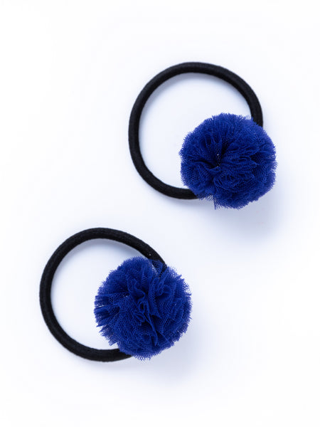 Mini Pom Pom Hair-Tie Set - Dark Blue