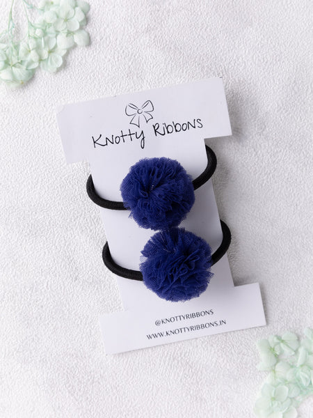 Mini Pom Pom Hair-Tie Set - Dark Blue