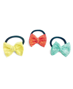Glitter Bow Hair Tie Set - Yellow, Red, Green