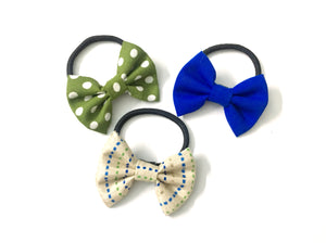 Bow Hair Tie Set - Blue, Green & Beige