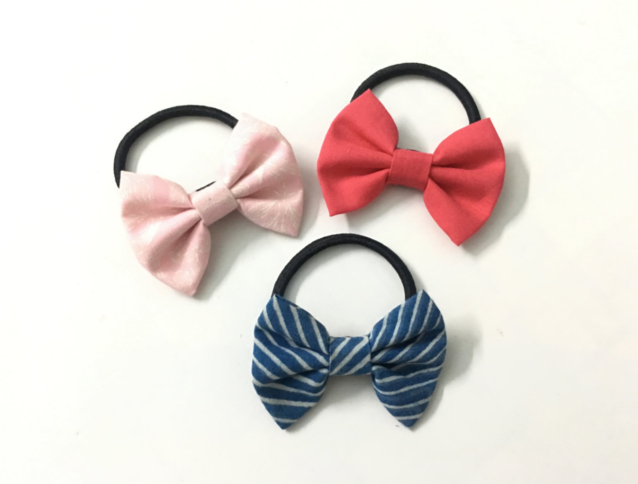 Bow Hair Tie Set - Light Pink, Dark Pink & Dark Blue