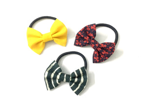 Bow Hair Tie Set - Yellow, Black & Red