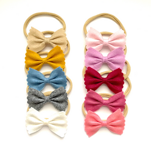 Soft Felt Scalloped Bow Nylon Headband (Pick your color)